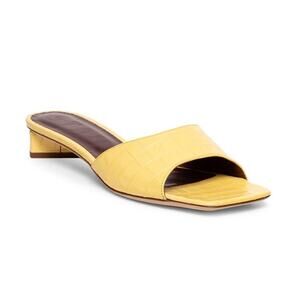 STAUD Simone Yellow Croc Square Toe Flat Sandal Shoe Size 37.5
